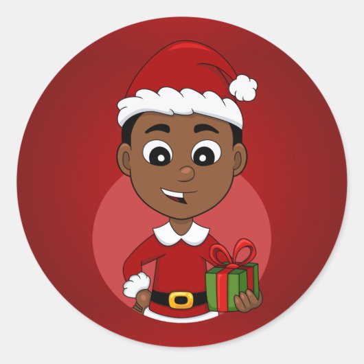Sticker Rond Cute African American Christmas boy cartoon (Devant)