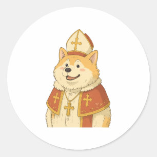 Sticker Rond Cute Akita Pope - Drôle Chien Design