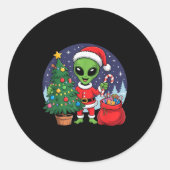 Sticker Rond Cute Alien Christmas Tree Lights Xmas Holidays Win (Devant)