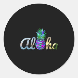 Sticker Rond Cute Aloha Hawaii Ananas Sirène Plage pourpre L