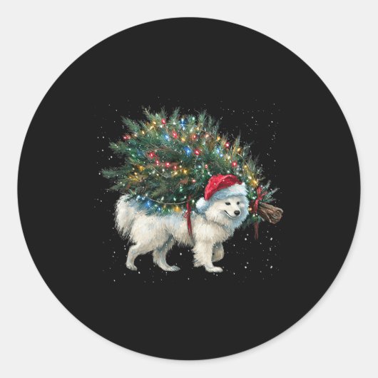 Sticker Rond Cute American Eskimo Dog In A Christmas Tree For M (Devant)