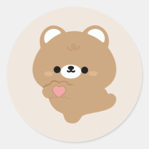 Sticker Rond Cute Amour Ours Brown