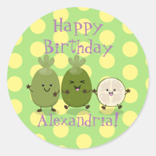 Sticker Rond Cute ananas guava feijoa drôle dessin animé