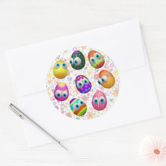 Sticker Rond Cute and Funny Easter Eggs Cartoon (Enveloppe)