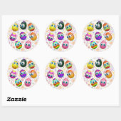 Sticker Rond Cute and Funny Easter Eggs Cartoon (Feuille)