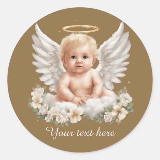 Sticker Rond Cute Angel bébé ajouter du texte (Devant)