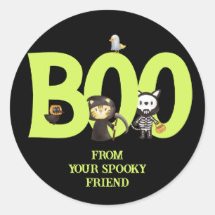 Sticker Rond Cute Animal Halloween Boo