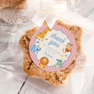 Sticker Rond Cute Animals Safari Girl 1st Birthday