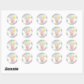 Sticker Rond Cute Animaux et Peony Baby shower Classic (Feuille)