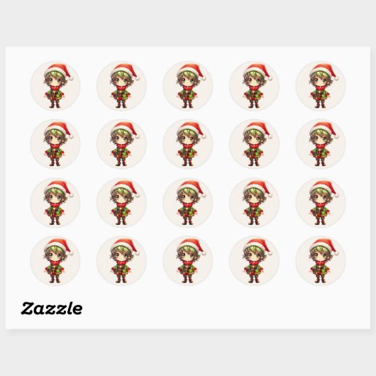 Sticker Rond Cute Anime Elf (Feuille)