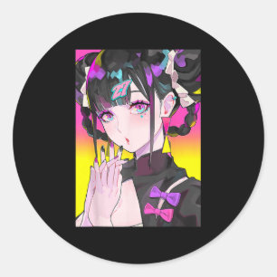 Sticker Rond Cute Anime Girl Japanese Aesthetic Anime Tee Otaku