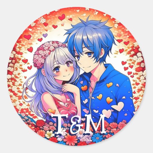 Sticker Rond Cute Anime Mariage à thème (Devant)