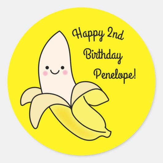 Sticker Rond Cute Anniversaire de enfant banane Kawaii (Devant)