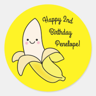 Sticker Rond Cute Anniversaire de enfant banane Kawaii