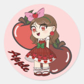Sticker Rond Cute Apple Theme Chibi with Apple Background (Devant)