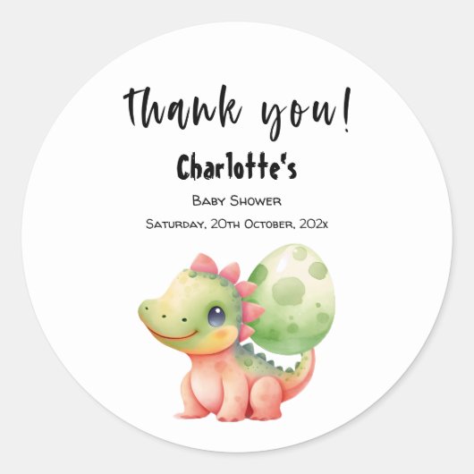 Sticker Rond Cute Aquarelle Bébé Dinosaure Baby shower (Devant)