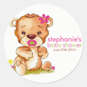 Sticker Rond Cute Aquarelle Bébé Ours Fille Baby shower