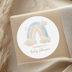 Sticker Rond Cute aquarelle Boho Rainbow Baby shower Bienvenue