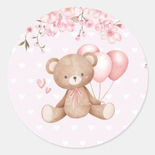 Sticker Rond Cute Aquarelle Boho Teddy Bear Girl Baby shower