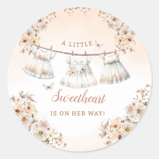 Sticker Rond Cute Aquarelle Boho Vêtements Baby shower fille (Devant)