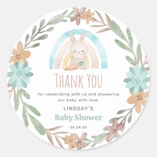 Sticker Rond Cute aquarelle Bunny Baby shower Merci (Devant)