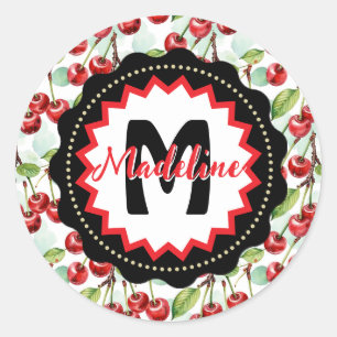 Sticker Rond Cute Aquarelle Cerisier Motif personnalisé