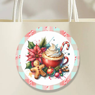 Sticker Rond Cute aquarelle Chaud cacao, Sucres de canne et coo