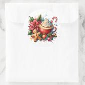 Sticker Rond Cute aquarelle Chaud cacao, Sucres de canne et coo (Sac)