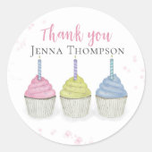 Sticker Rond Cute Aquarelle Cupcakes Whimsical Merci (Devant)