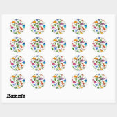 Sticker Rond Cute Aquarelle Enfants Anniversaire Dinosaure Merc (Feuille)