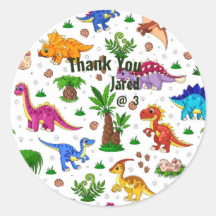 Sticker Rond Cute Aquarelle Enfants Anniversaire Dinosaure Merc