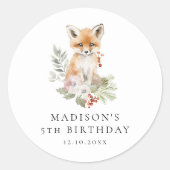 Sticker Rond Cute aquarelle Fox fête d'anniversaire (Devant)