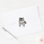 Sticker Rond Cute Aquarelle Gris Tabby Chat (Enveloppe)