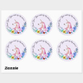 Sticker Rond Cute aquarelle licorne avec fleurs (Feuille)
