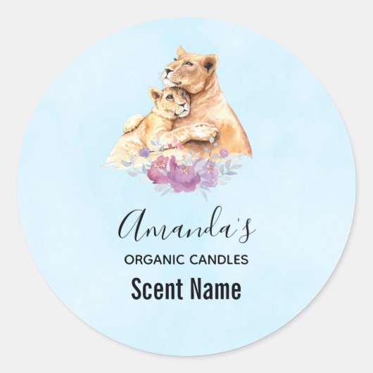 Sticker Rond Cute aquarelle Mère Lion & Bougie Cub (Devant)