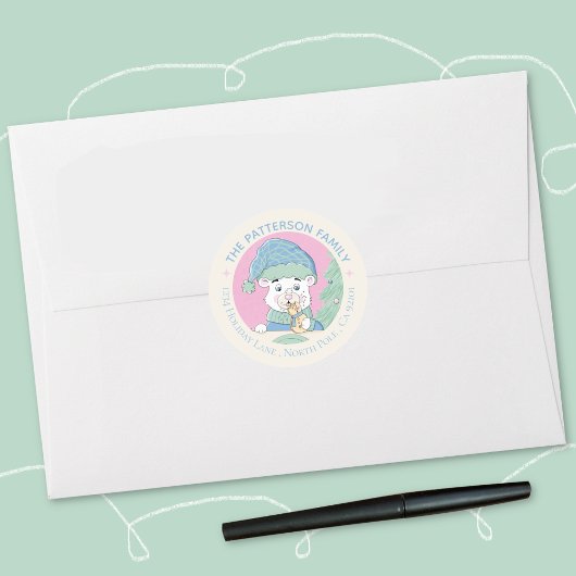 Sticker Rond Cute Aquarelle Polaire Ours Cube Noël