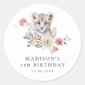 Sticker Rond Cute aquarelle Snow Leopard fête d'anniversaire (Devant)
