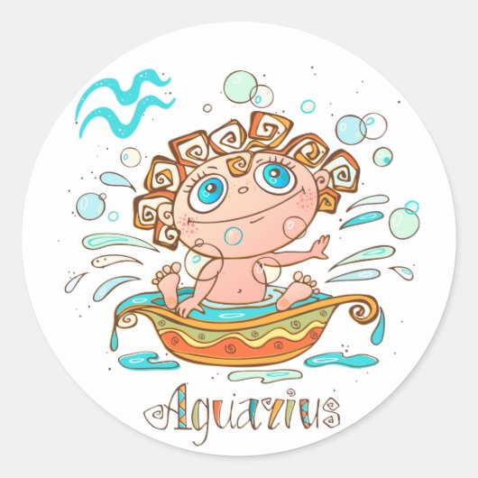 Sticker Rond Cute Aquarius Bain Splashing (Devant)