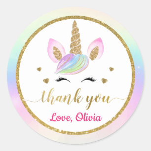 Sticker Rond Cute arc-en-ciel Magique or Unicorn Merci