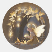 Sticker Rond Cute Autumn Fairy with Glowing Flowers (Devant)