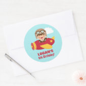 Sticker Rond Cute Aviator Boy Avion fête d'anniversaire (Enveloppe)
