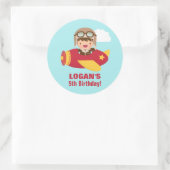 Sticker Rond Cute Aviator Boy Avion fête d'anniversaire (Sac)