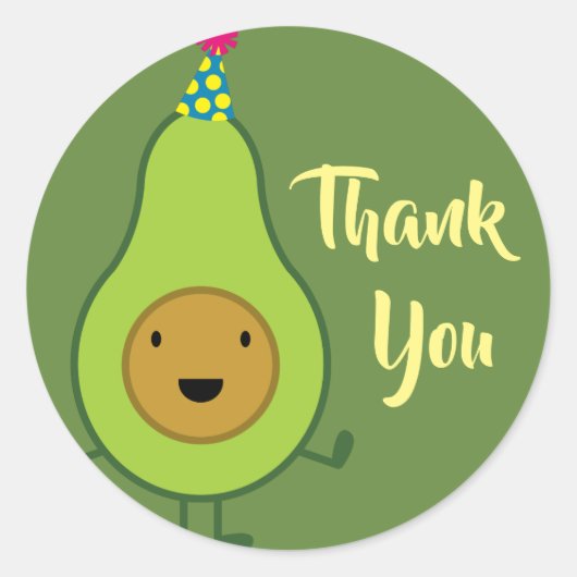 Sticker Rond Cute Avocado 1er Merci d'anniversaire (Devant)