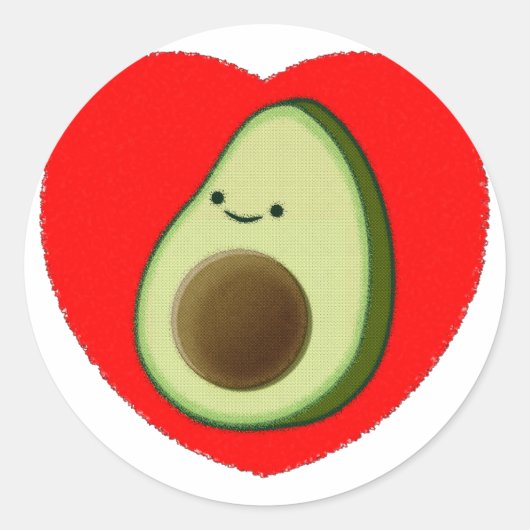 Sticker Rond Cute Avocado Dans Le Coeur Rouge (Devant)