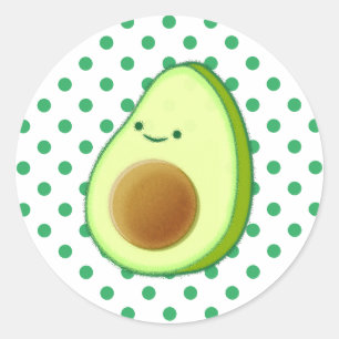 Sticker Rond Cute Avocado Dessin Pois verts