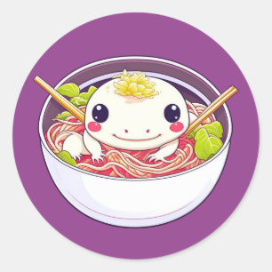 Sticker Rond Cute Axolotl dans le bol de soupe Ramen