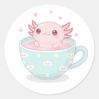 Sticker Rond Cute axolotl in a cup