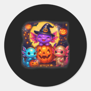 Sticker Rond Cute Axolotl Jack-o'-lantern Costumes d'Halloween