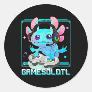 Sticker Rond Cute Axolotl Lover Gamesalotl Gaming Axolotl Kids 