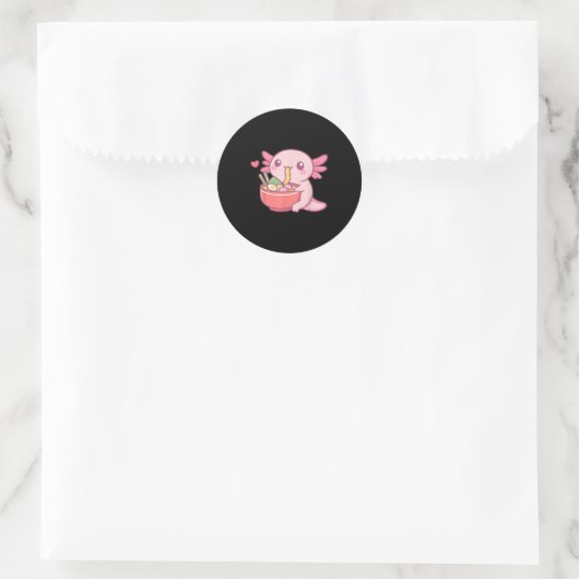 Sticker Rond Cute Axolotl Manger Ramen Kawaii Amoureux de la no (Sac)
